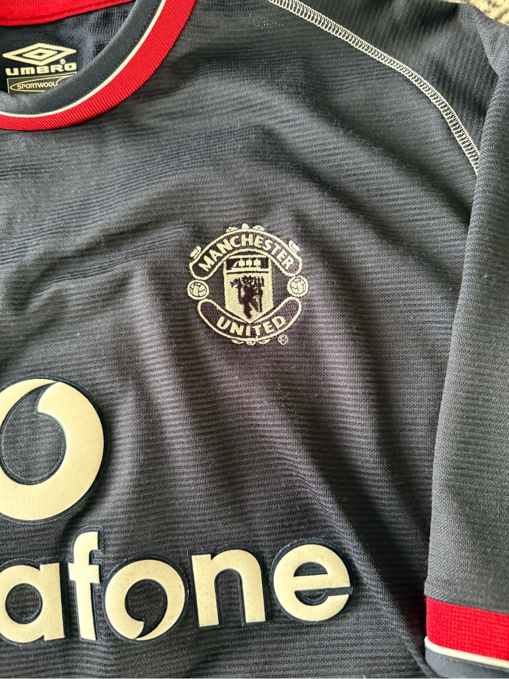 Umbro Navy and Red Manchester United Vodafone 3rd Soccer Jersey - Picture 2 of 4